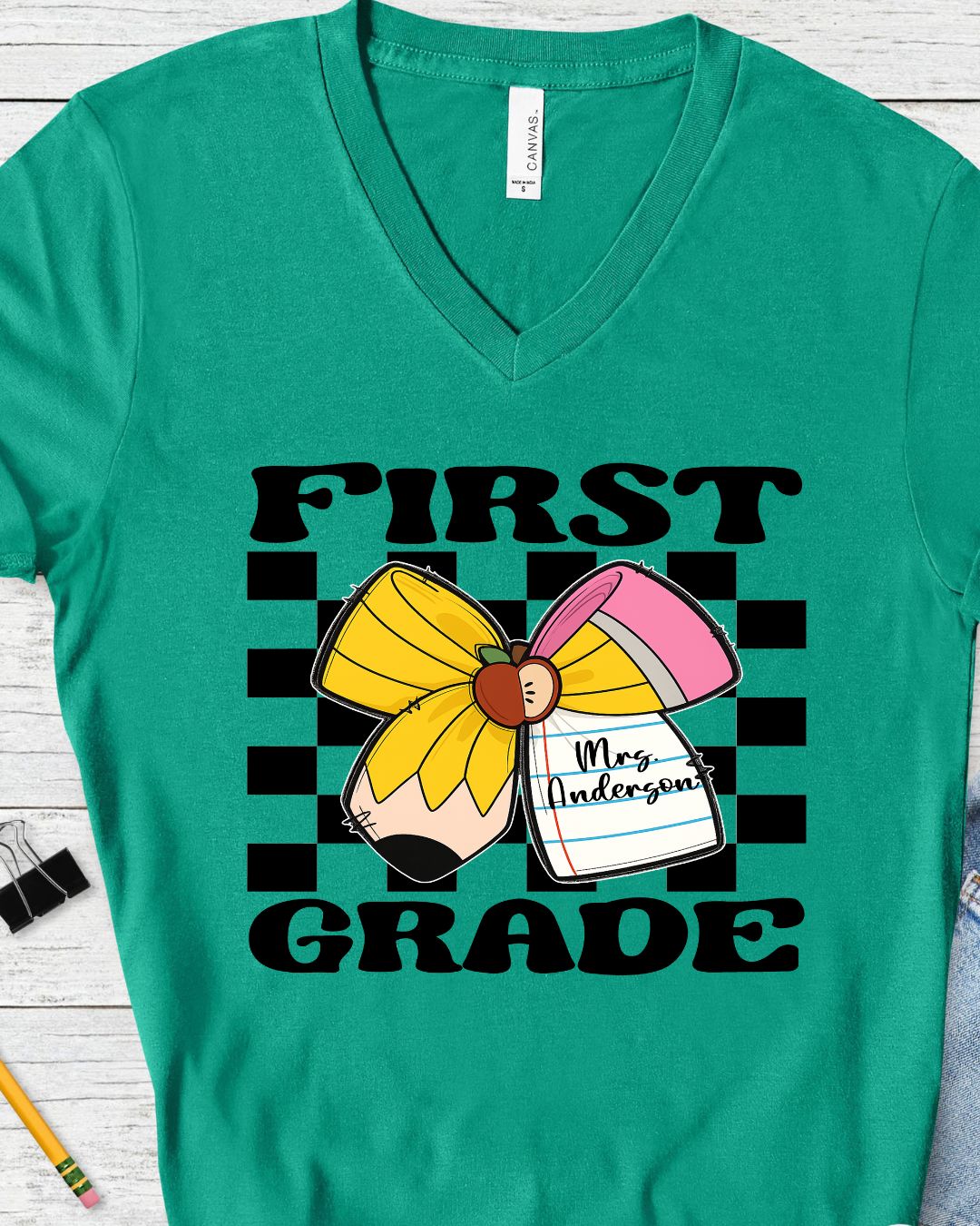 Personalized Retro Bow Teacher Shirts