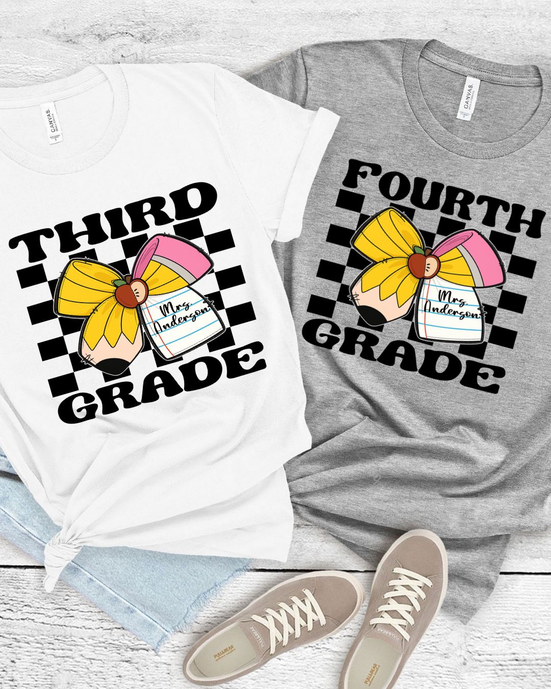 Personalized Retro Bow Teacher Shirts