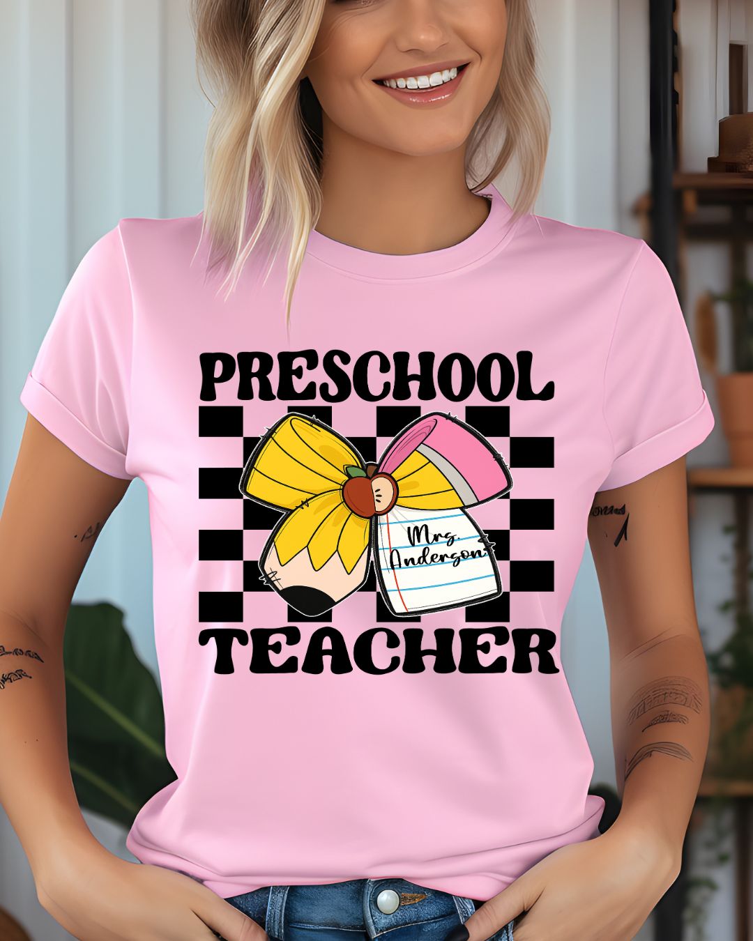 Personalized Retro Bow Teacher Shirts