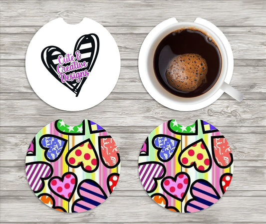 Rainbow Hearts Car Coasters